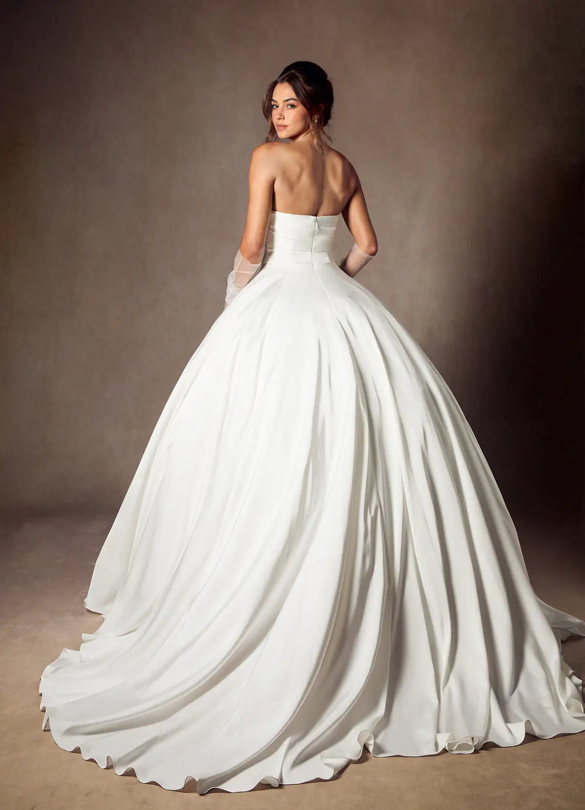 Diamond White A-Line Strapless Stretch Satin Dress