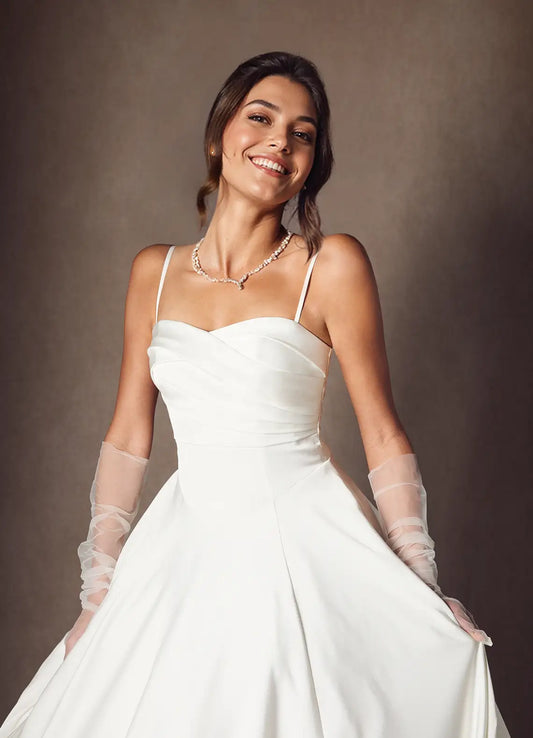 Diamond White A-Line Strapless Stretch Satin Dress