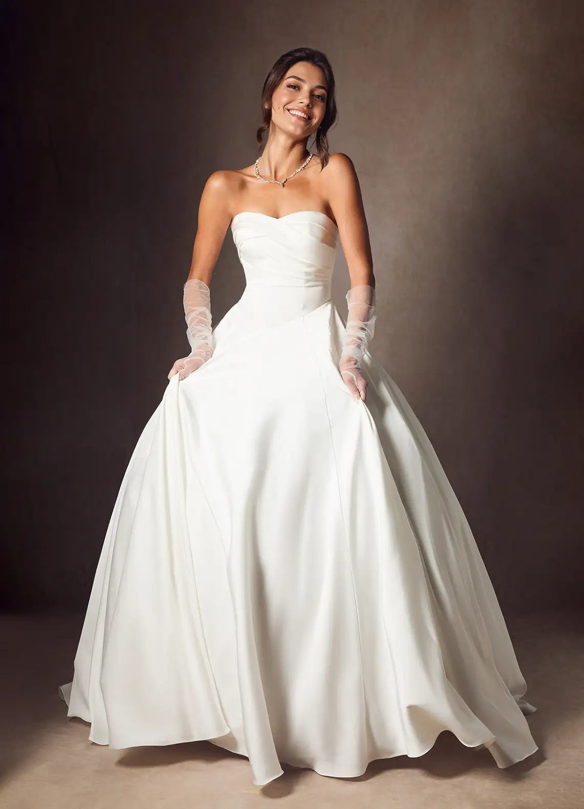 Diamond White A-Line Strapless Stretch Satin Dress