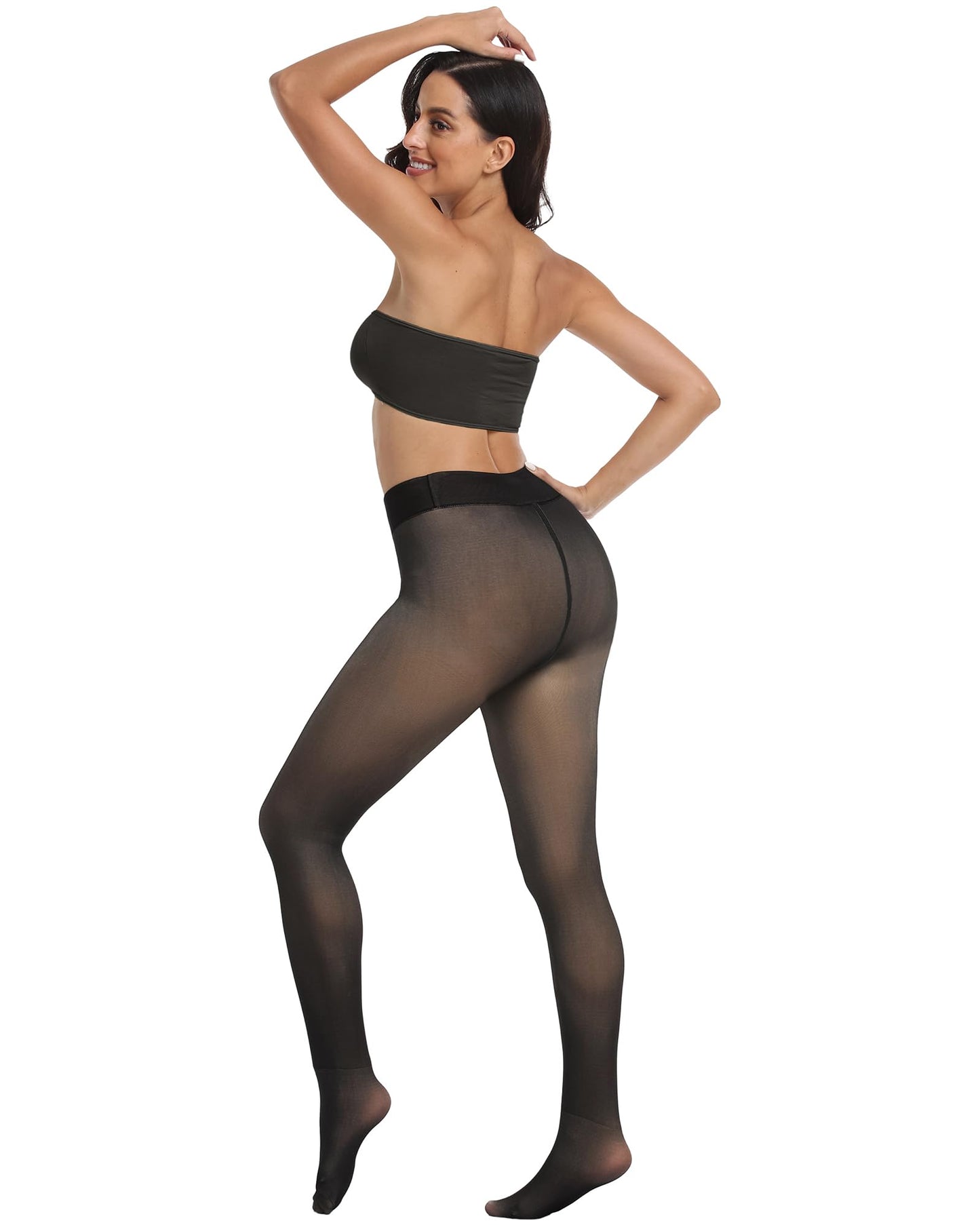 CHRLEISURE Women's Fleece Lined Tights - Fake Sheer Warm Pantyhose Thick Winter Leggings