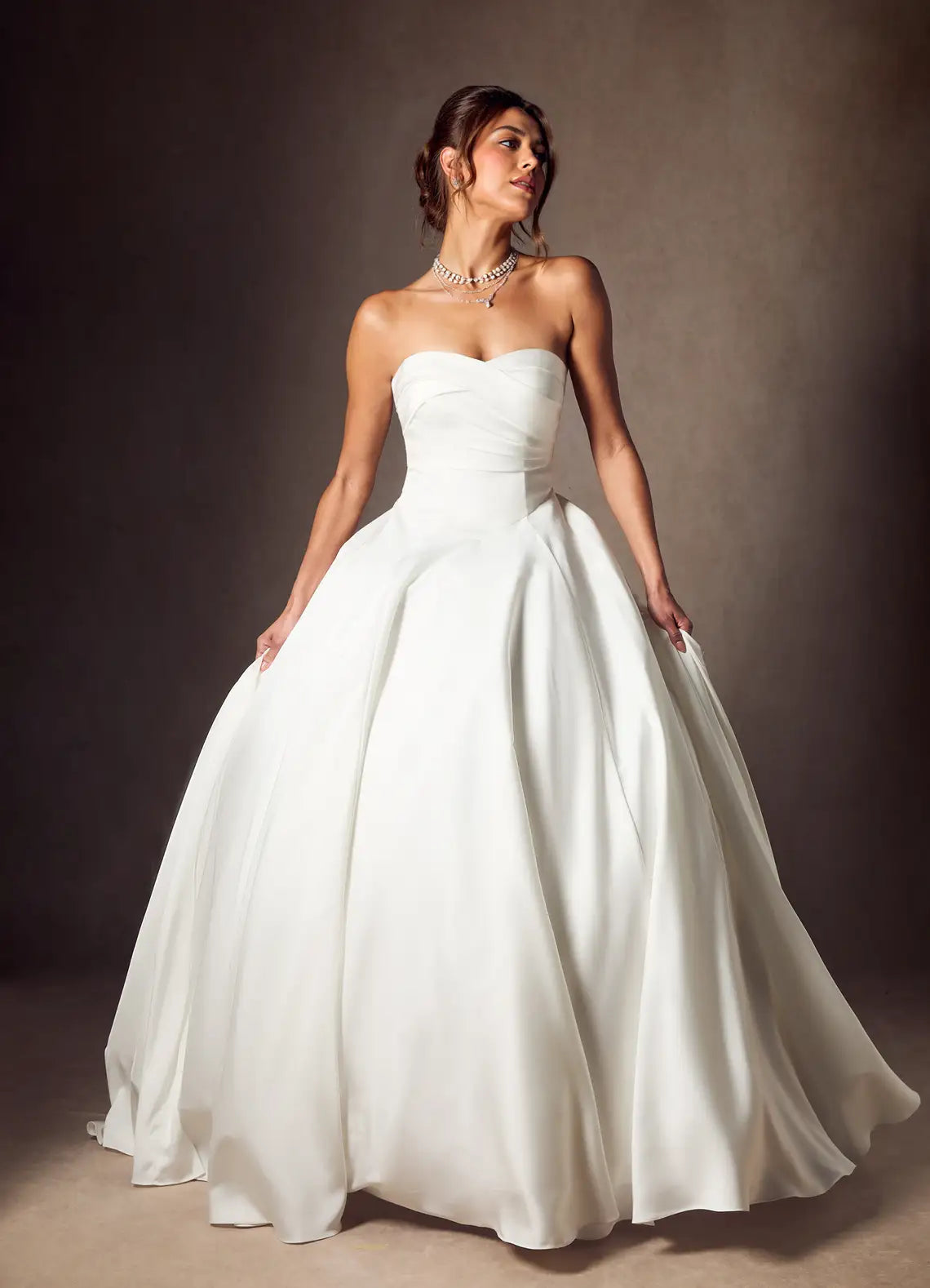 Diamond White A-Line Strapless Stretch Satin Dress